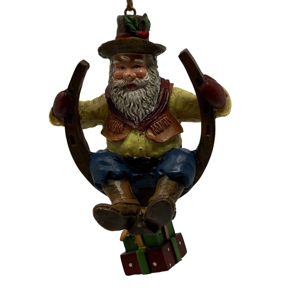 Cowboy Santa Christmas Ornament Multicolor Western Horseshoe - Picture 1 of 6